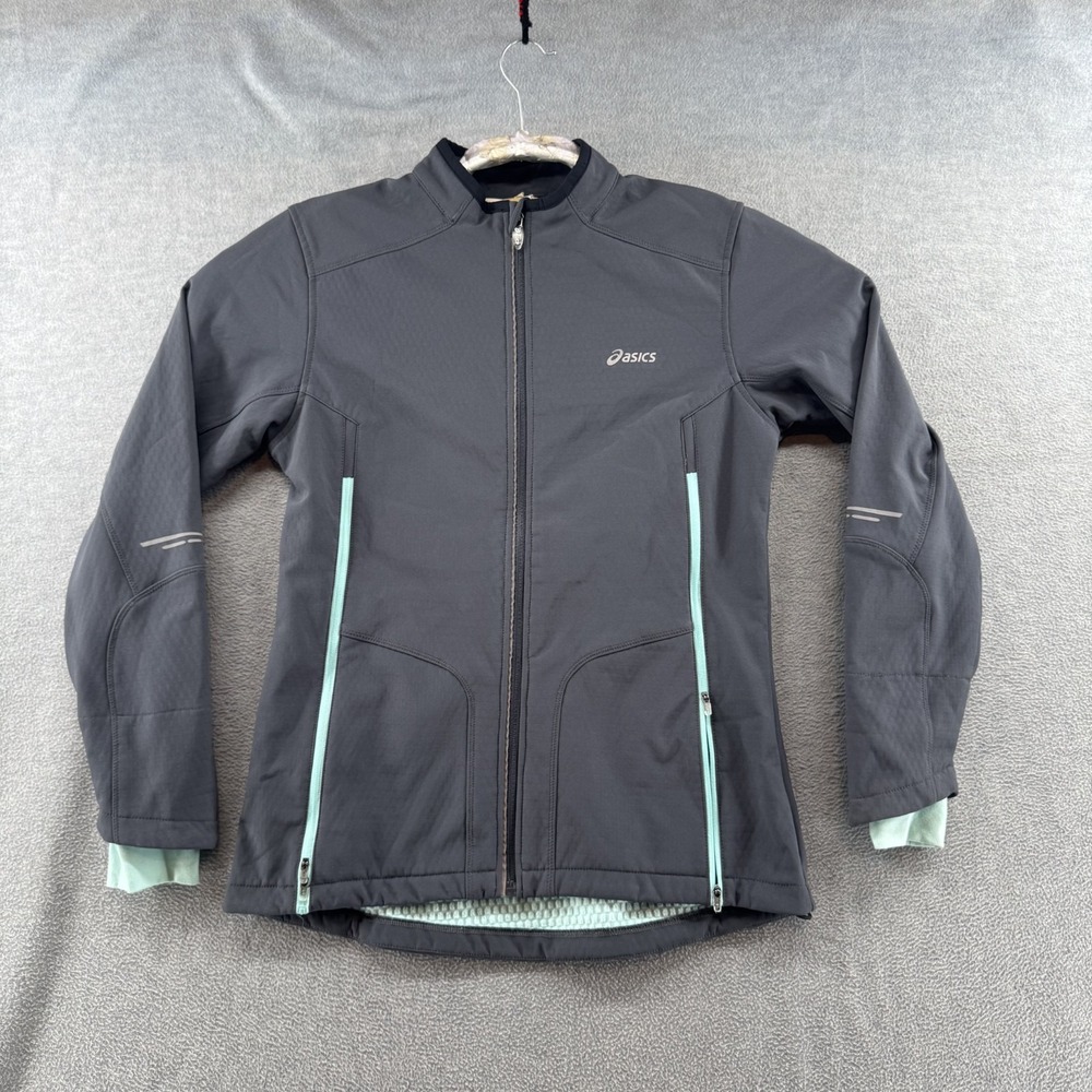 Asics Womens Gray Full Zip Running Jacket Athletic Track Lightweight Size Medium